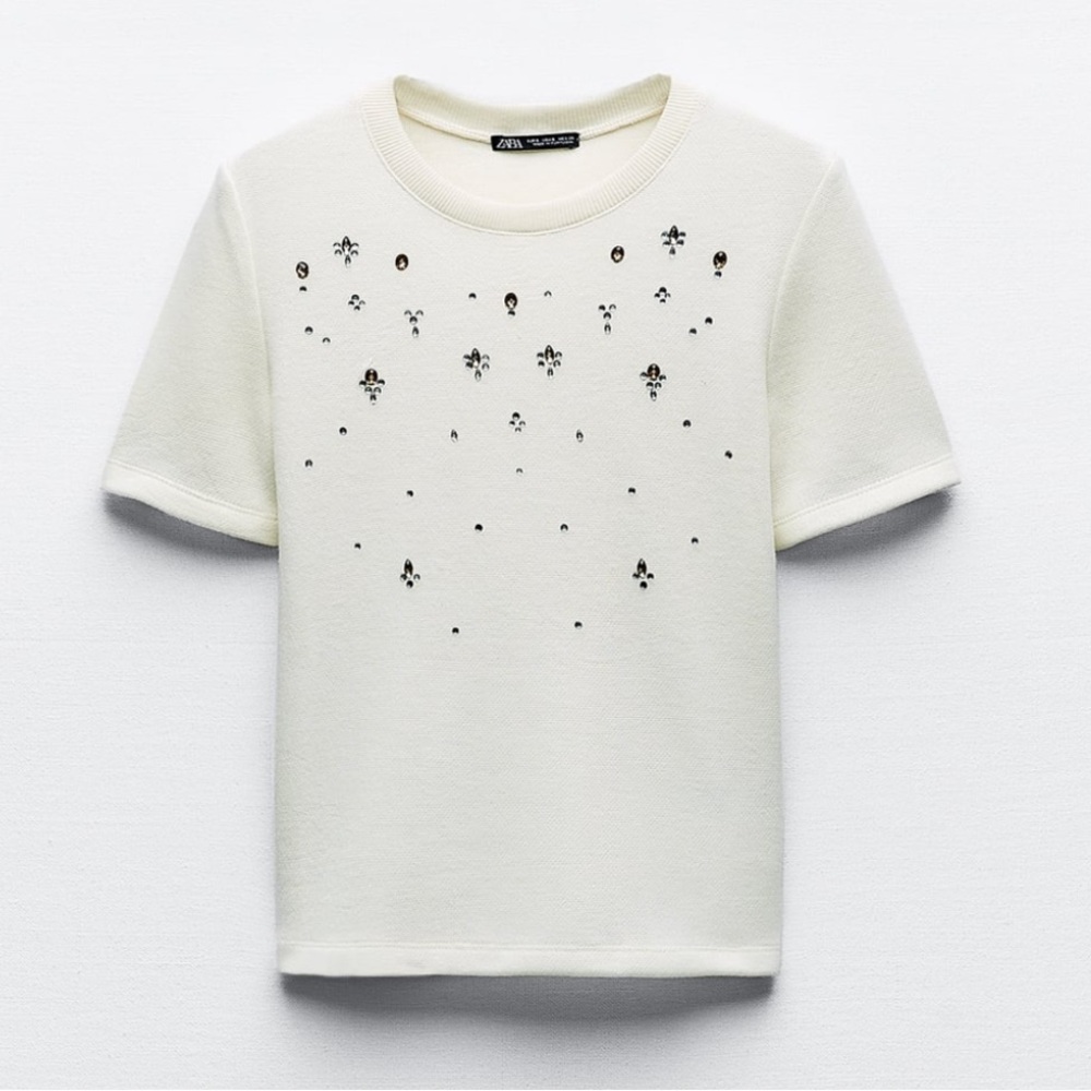 Zara - Soft Jewel Sweater - Cream - NWT - Size Small
